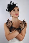 Siyah Kısa Kalpli Fiyonklu Gelin Eldiveni Düğün Nikah Aksesuarı Fascinator Şapka Seti