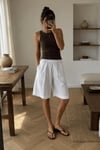 %100 Keten Cepli Bermuda Şort
