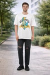 Bisiklet Yaka Baskılı Oversize T-shirt