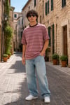 Bisiklet Yaka Çizgili Oversize T-shirt
