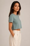 Bisiklet Yaka Pamuklu Crop T-shirt