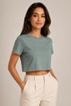 Bisiklet Yaka Pamuklu Crop T-shirt