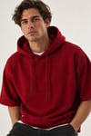 Cropped Kapüşonlu Kısa Kollu Sweatshirt
