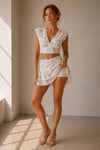 Floral Dantel Detaylı Crop Top Ve Etek