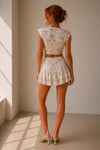 Floral Dantel Detaylı Crop Top Ve Etek