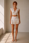 Floral Dantel Detaylı Crop Top Ve Etek