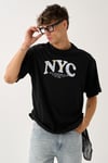 Geniş Kalıp Bisiklet Yaka Baskılı Unisex T-Shirt