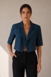 Keten Kısa Kollu Crop Blazer Ceket