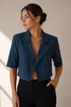Keten Kısa Kollu Crop Blazer Ceket