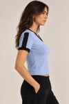 Kontrast Şeritli Havlu Dokulu V Yaka T-shirt