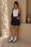 Koyu Yıkama Kargo Cepli Mini Denim Etek