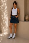 Koyu Yıkama Kargo Cepli Mini Denim Etek