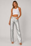 Metalik Görünümlü Wide Leg Pantolon