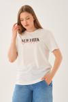 Oversize Geniş Kalıp Bisiklet Yaka Baskılı T-Shirt