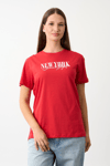 Oversize Geniş Kalıp Bisiklet Yaka Baskılı T-Shirt