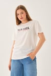 Oversize Geniş Kalıp Bisiklet Yaka Baskılı T-Shirt