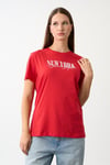 Oversize Geniş Kalıp Bisiklet Yaka Baskılı T-Shirt