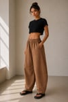 Pamuklu Dokulu Barrel Fit Pantolon
