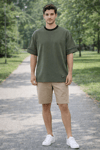 Şerit Detaylı Kontrast Yaka Basic T-Shirt