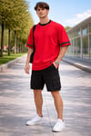 Şerit Detaylı Kontrast Yaka Basic T-Shirt