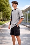 Şerit Detaylı Kontrast Yaka Basic T-Shirt