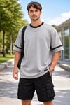 Şerit Detaylı Kontrast Yaka Basic T-Shirt