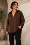 V Yaka Dökümlü Oversize Bluz