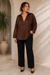 V Yaka Dökümlü Oversize Bluz