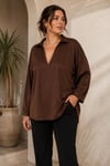 V Yaka Dökümlü Oversize Bluz