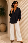 V Yaka Dökümlü Oversize Bluz