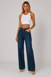 Wide Leg Likralı Denim Pantolon