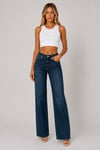 Wide Leg Likralı Denim Pantolon