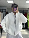 3 İPLİK BEYAZ DİK YAKA FERMUARLI SWEATSHIRT
