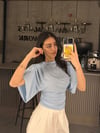 BEBEK MAVİSİ SANDY KUMAŞ BEL KORSELİ KISA KOL BLUZ