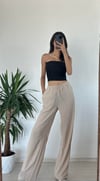 BEJ  BAĞCIKLI KETEN PANTOLON