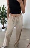BEJ  BAĞCIKLI KETEN PANTOLON