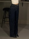 BEL YOĞUNLUKLU LACİVERT FULL TAŞLI JEAN