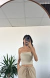 BERSHKA KREM STRAPLEZ CROP