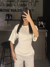 BEYAZ BEL BAĞLAMALI KISA KOLLU BLUZ
