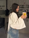 BEYAZ BEL KORSE BÜZGÜLÜ İSPANYOL KOL BLUZ 