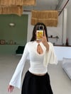 BEYAZ GÖĞÜS DETAY  İSPANYOL KOL BLUZ