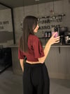 BORDO BEL KORSELİ KISA KOL BLUZ