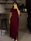 BORDO ÇİFT TARAF BAĞLAMALI YIRTMAÇLI ELBİSE 