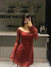 BORDO DANTELLİ GÖĞÜS DETAY ELBİSE