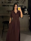 BORDO DÜĞMELİ BEL DETAY MAXİ BOY ELBİSE 