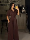 BORDO DÜĞMELİ BEL DETAY MAXİ BOY ELBİSE 