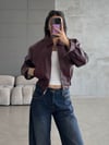 BORDO KISA BOMBER DERİ CEKET