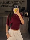 BORDO SANDY KUMAŞ BEL KORSELİ KISA KOL BLUZ