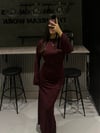 BORDO SİMLİ TAM BOY ASTARLI BEL BAĞCIKLI ELBİSE