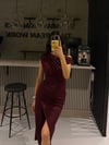 BORDO SİMLİ YIRTMAÇLI ELBİSE